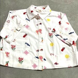Caroline Constas real embroidered cotton/ linen shirt. Used once, like new